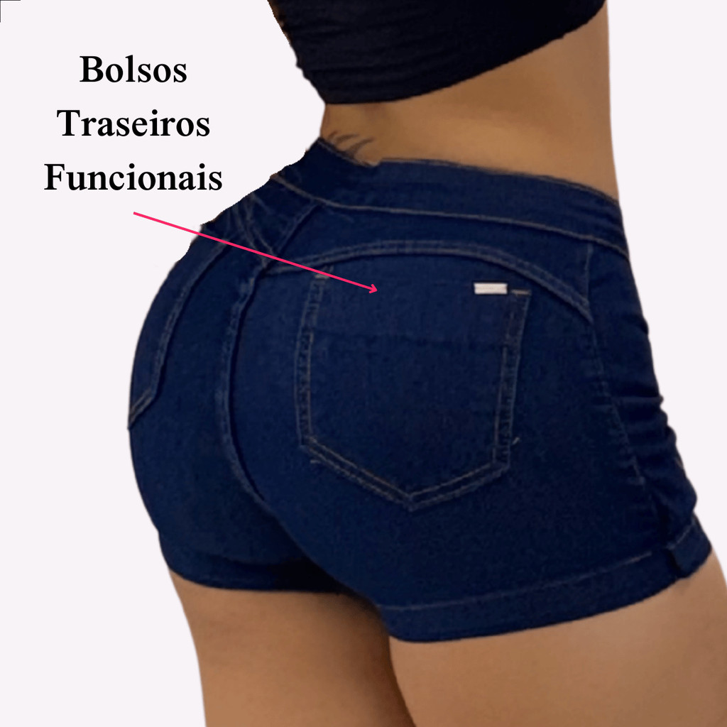 Short Saia Jeans Feminino Cintura Alta com Lycra e Botões Modelador Premium Moda Feminina — imagem 2 de 2