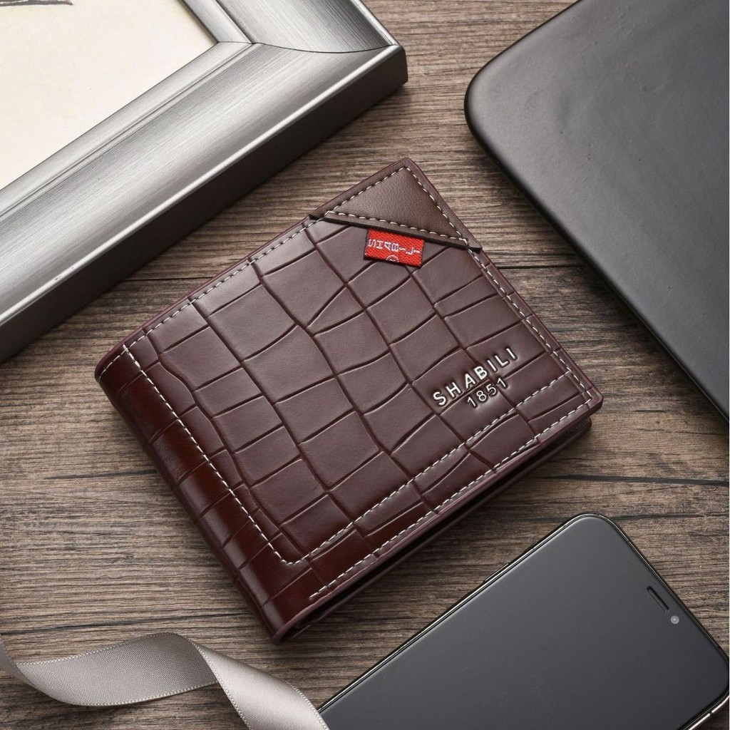 Carteira Curta Masculina Crocodilo Padrão Slot para Vários Cartões Complexo Casual