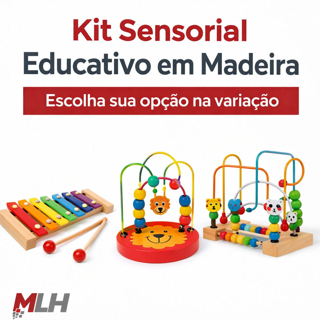 Kit Sensorial Educativo em Madeira Xilofone e Aramado Infantil Coordenação Motora