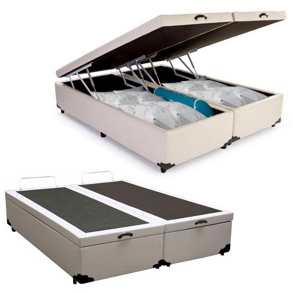 Cama-Box Baú Queen Bipartido Branco Sintético 158x198x45cm em Oferta na Shopee