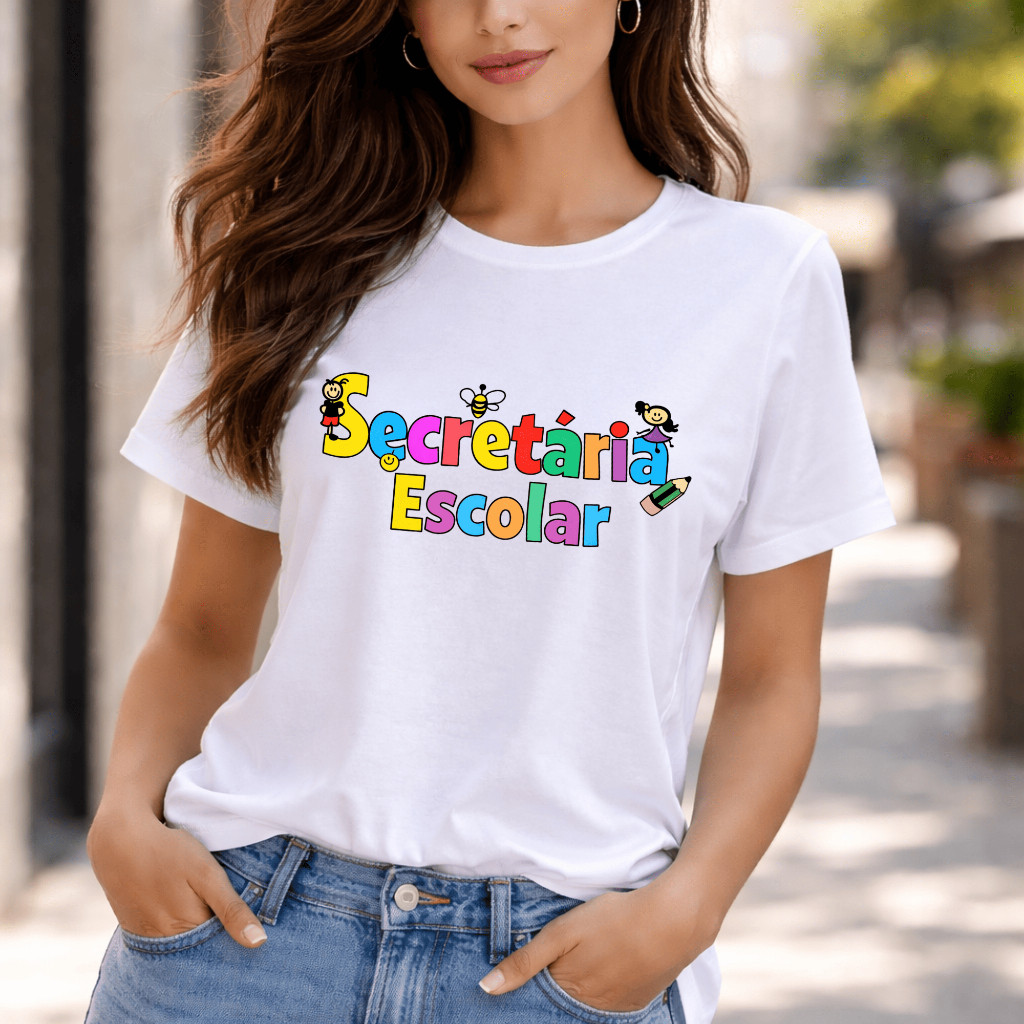 Camiseta T-shirt Feminina Secretária Escolar 100% Algodão Tecido Leve