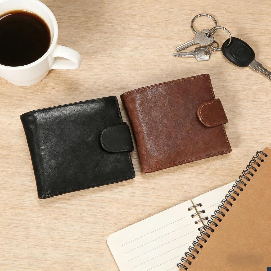 Carteira De Couro Genuíno-Multi-Slot Retrô Com Fivela