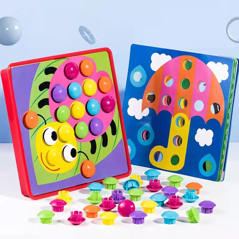 Brinquedo de Simulação Cogumelo Colorido com Botão Brinquedo de Artesanato DIY para Crianças