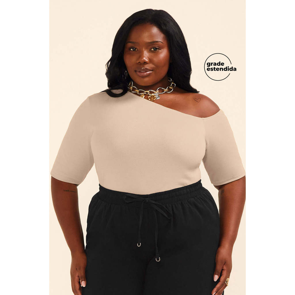 Blusa Feminina Ribana Um Ombro Só Marialícia Bege