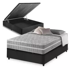 Cama Box Baú Casal Preto + Colchão Molas Ensacadas Zidi Alabama 138x188x66cm