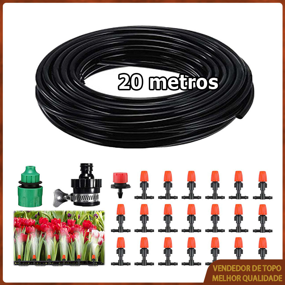 Kit 24 Mangueira de irrigação por gotejamento de 20m bico pulverizador com conector universal e conector lateral