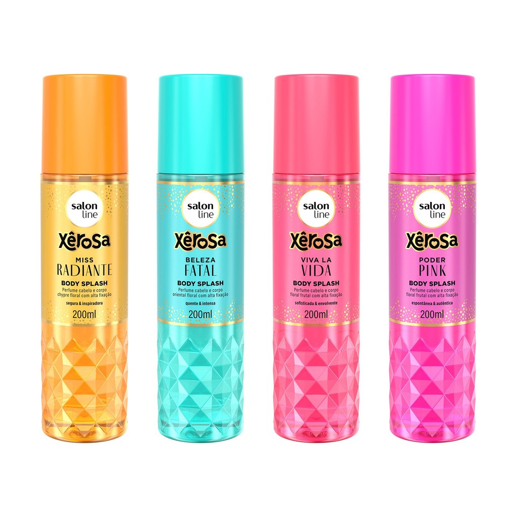 Kit Xêrosa Body Splash Poder Pink, Miss Radiante, Beleza Fatal e Viva La Vida