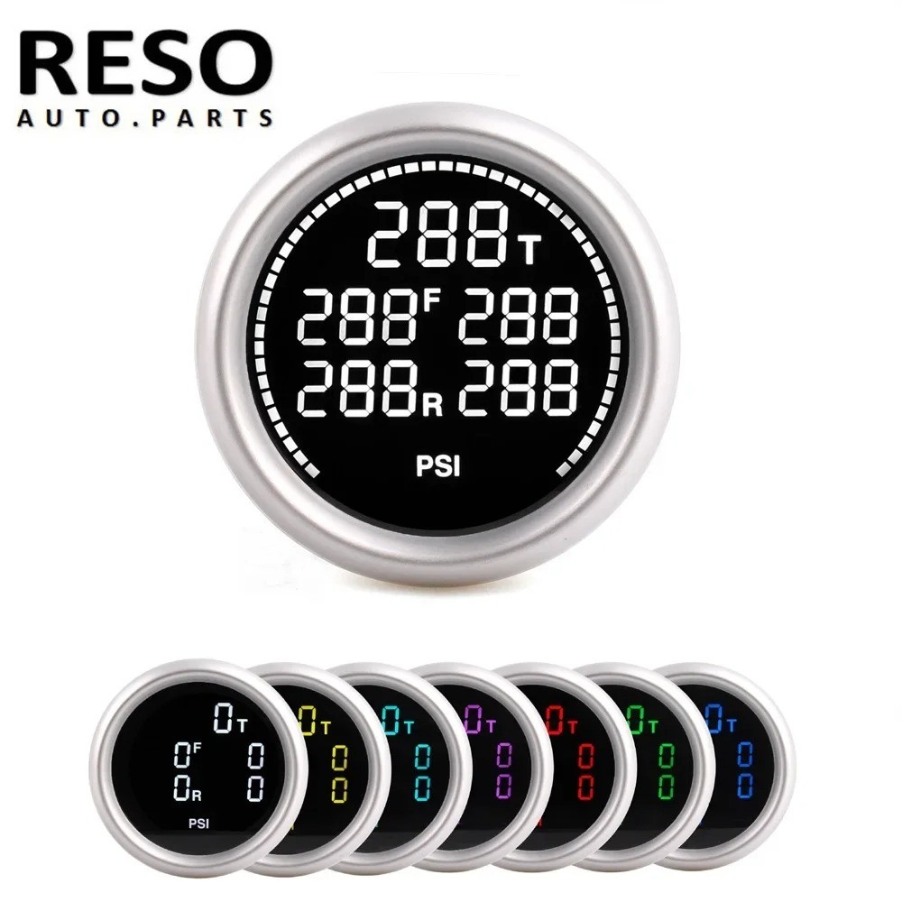 RESO 2 " 7 Cores Display LED Medidor De Pressão De Suspensão A Ar Duplo Passeio De Sensores 1/8NPT Acessórios Para Carro