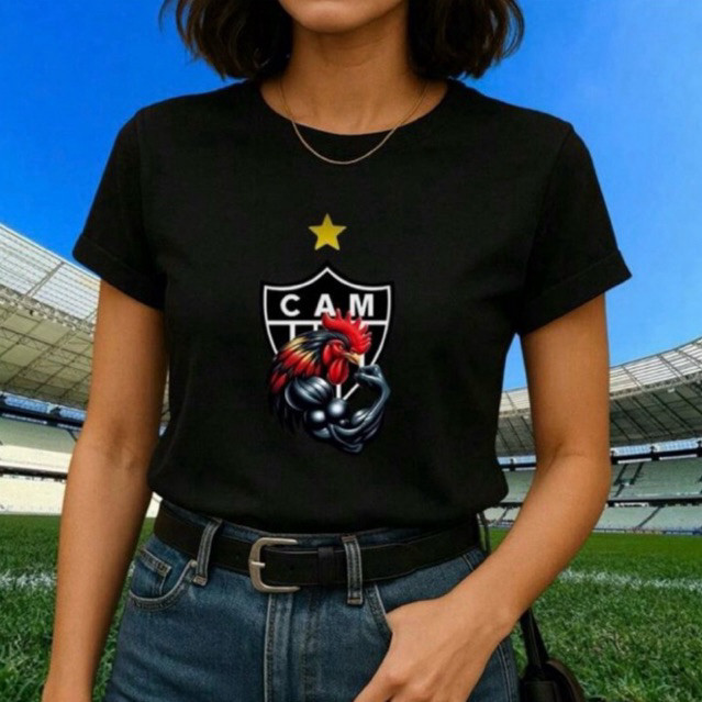 Camisa Camiseta Feminina Atlético Mineiro Galo 100% Algodão Fio 30.1 Estilo Moda