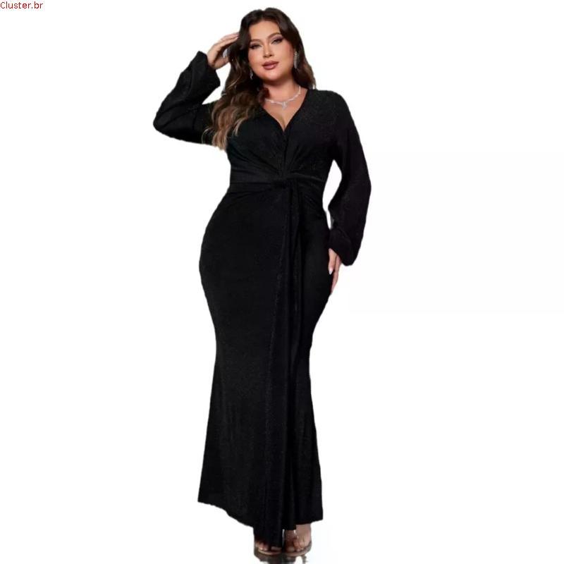 L-4XL Fishtail vestido longo feminino moda vestido de lantejoulas manga comprida vestido feminino elegante