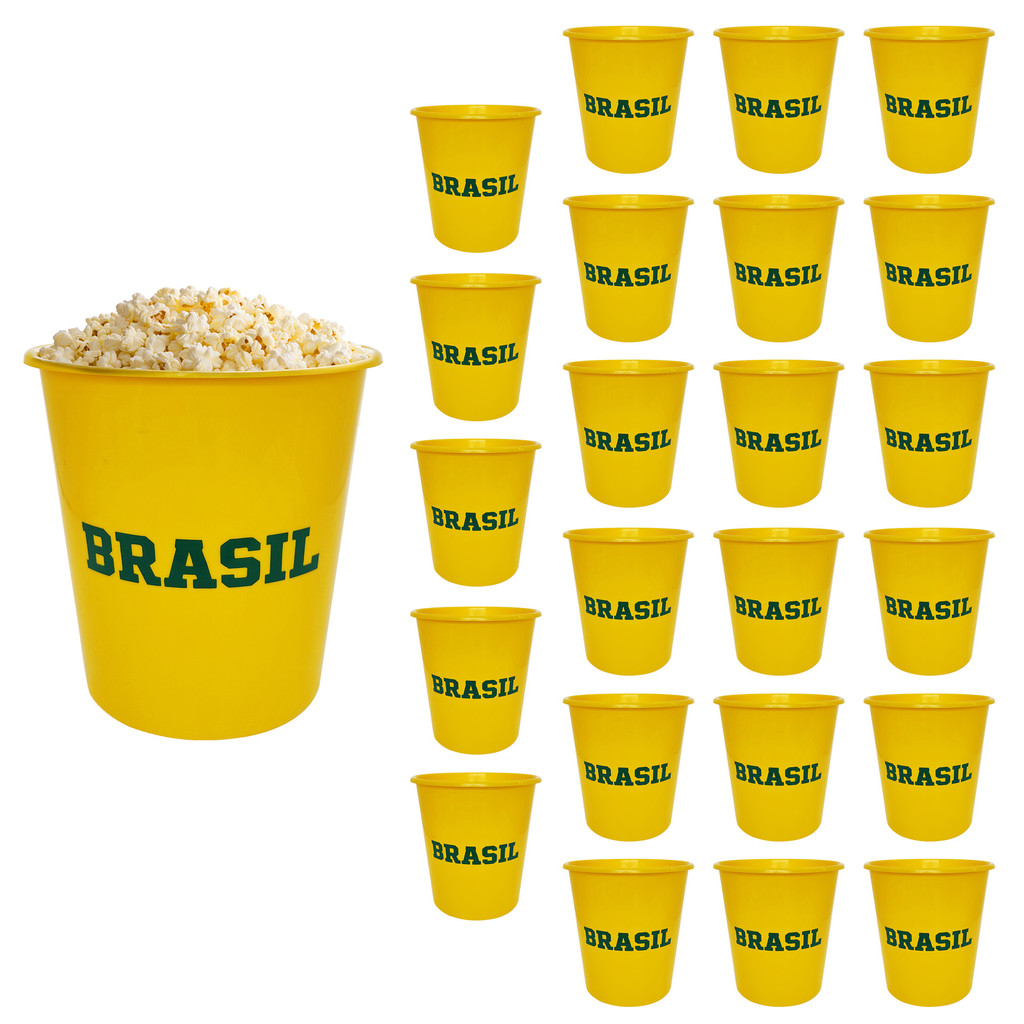 Kit 24 Baldes De Pipoca BRASIL 2,5L Balde da Copa do Mundo de Plástico Múltiuso e RESISTENTE