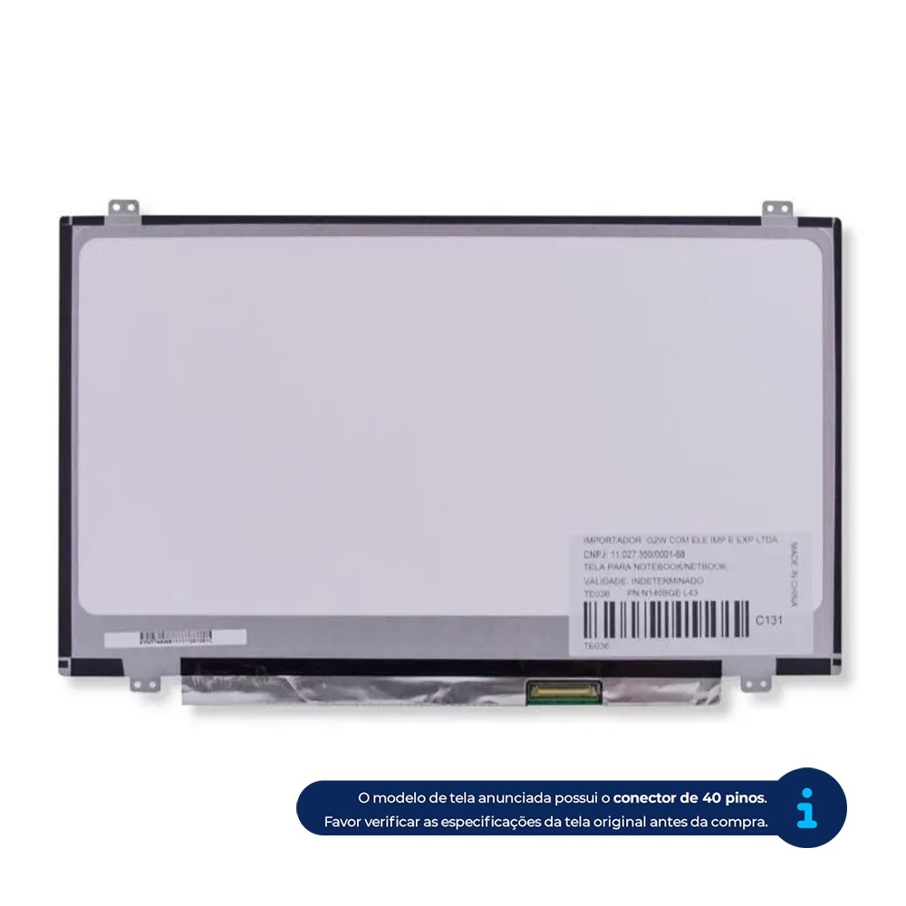 Tela 14" LED Slim Para Notebook Part Number LP140WH2 (TL)(Q1)