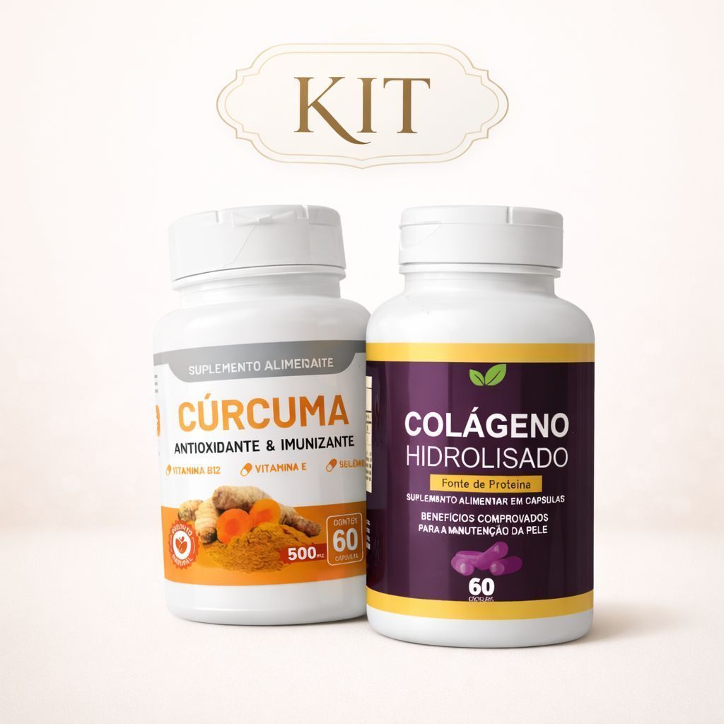 1 Kit Cúrcuma + Colágeno Hidrolisado | Suplementos em Cápsulas | 60 Cápsulas Cada