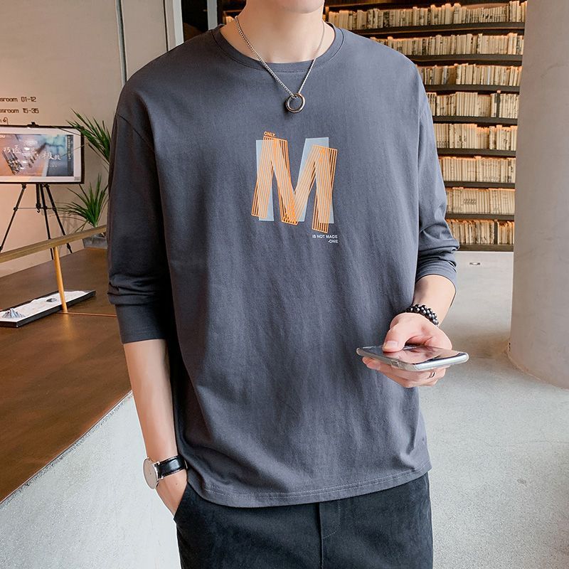 Camiseta de manga comprida masculina Street Wear solto ins na moda versão coreana esportes Casual fino topo primavera ou