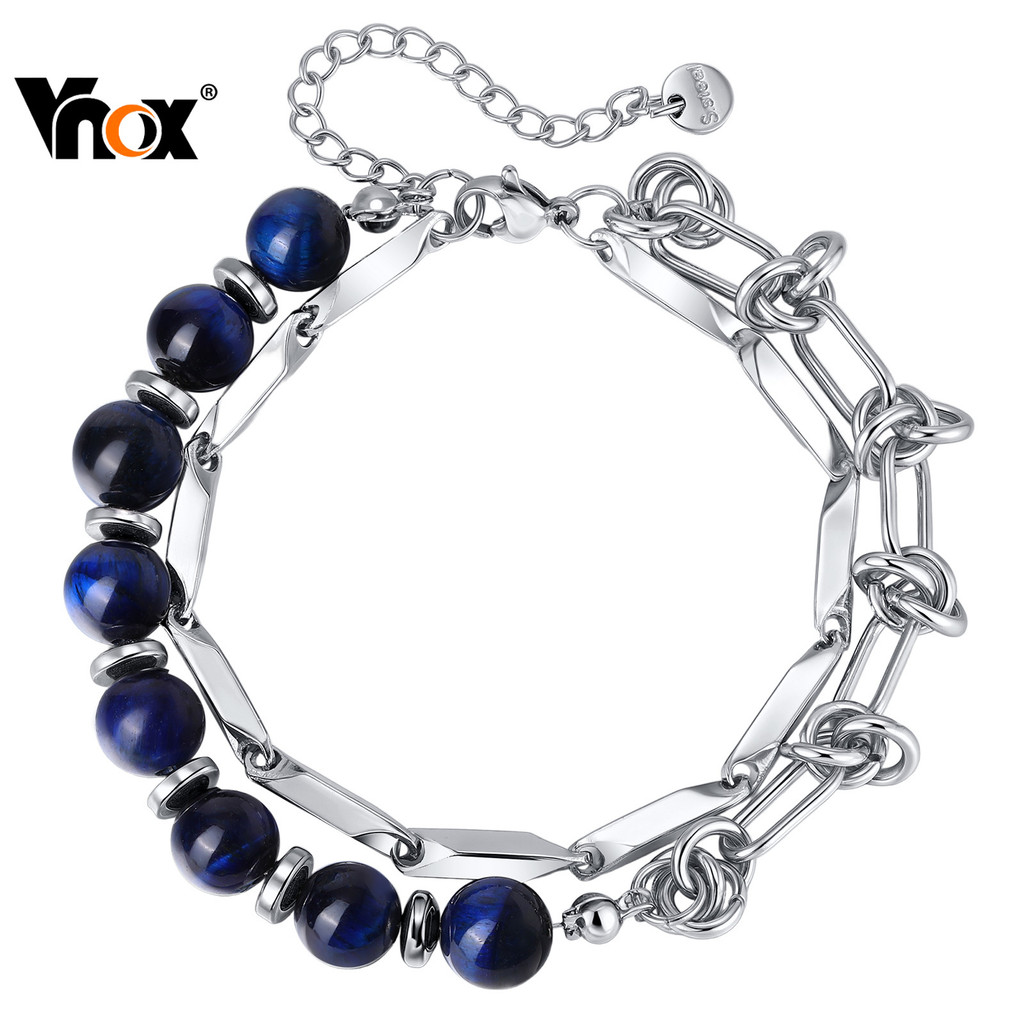 Pulseiras De Corrente De Contas Vnox Para Homens , Pulseira Ajustável À Prova D'água De Camada Dupla , Joia Empilhável , em Oferta na Shopee