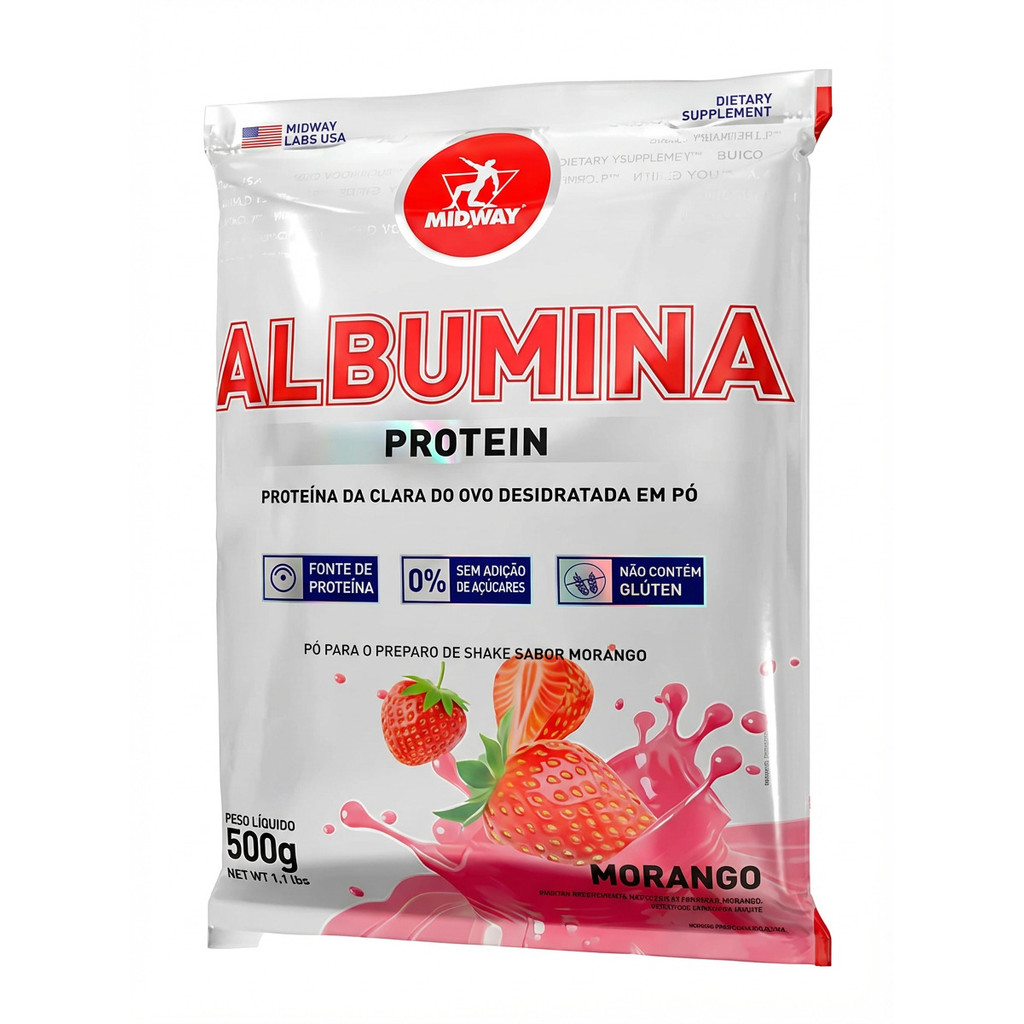ALBUMINA 500 G - MORANGO - MARCA MIDWAY