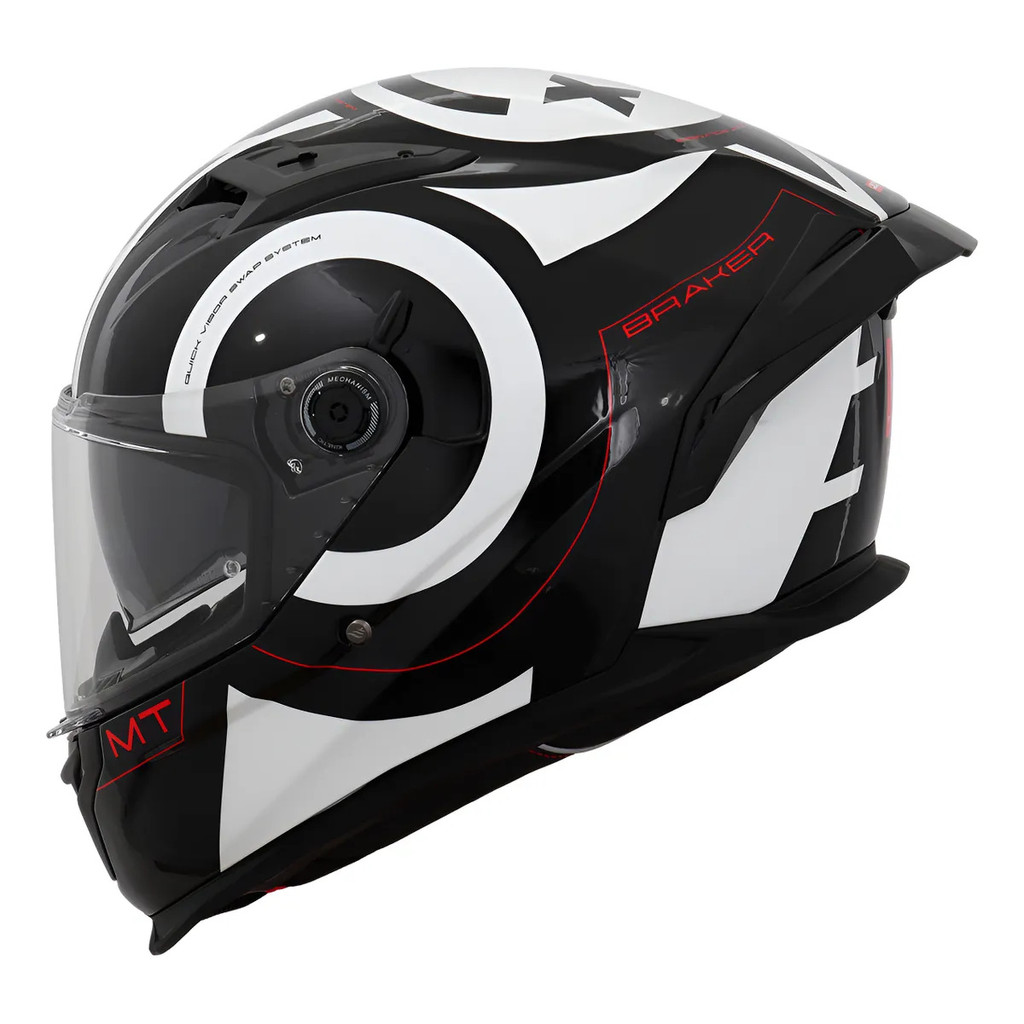 Capacete Moto MT Braker Sv Inox Com Óculos Interno Fechado Integral Masculino Feminino Branco e Preto
