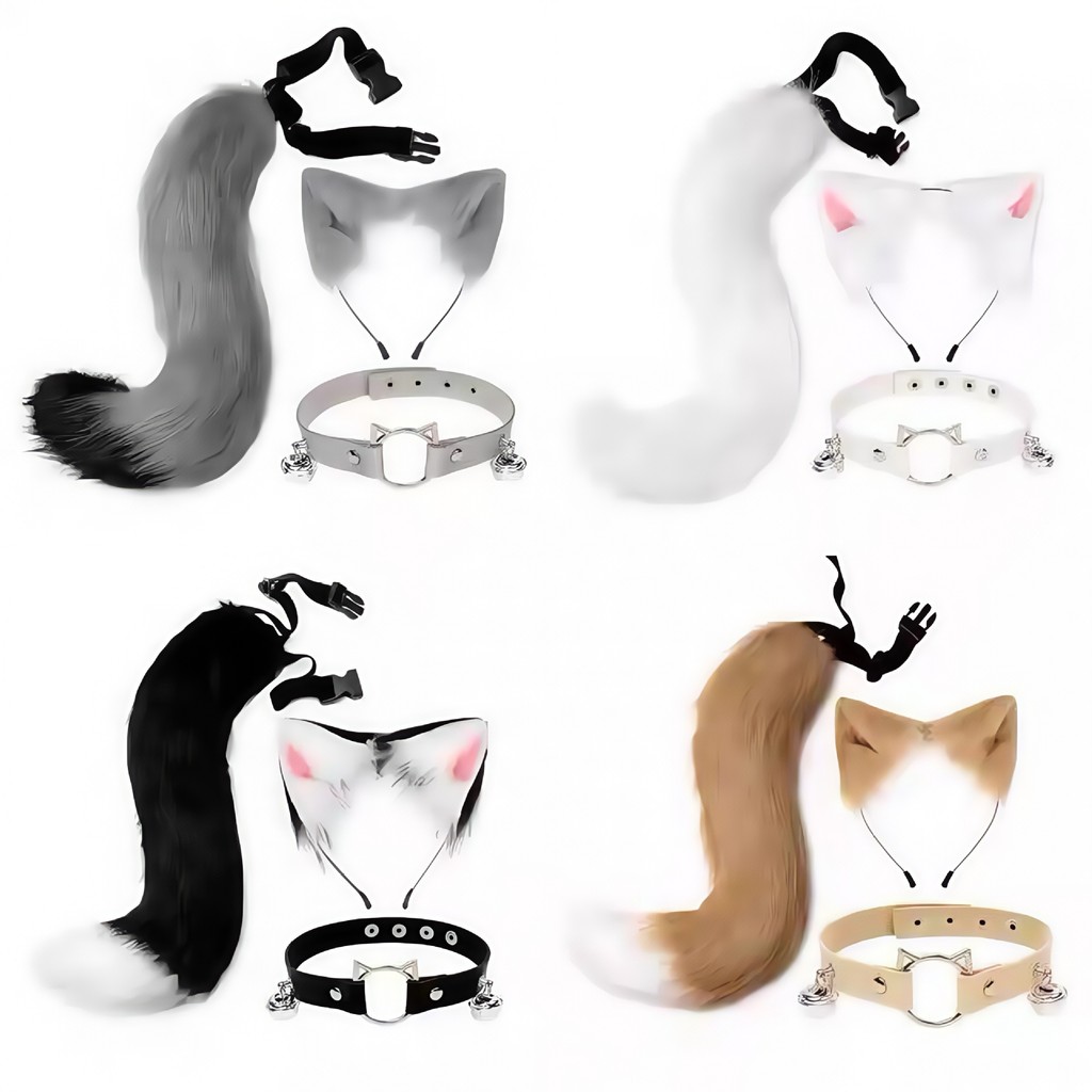 Conjunto de Brinquedo de Cosplay de Orelhas de Gato e Cauda de Gato, Acessórios de Cosplay de Menina Gato, Tiara e Faixa