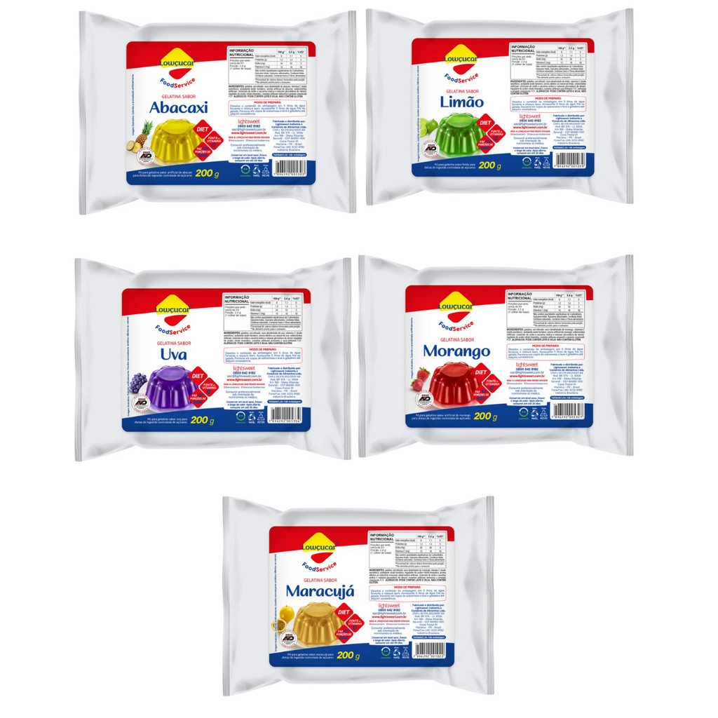 Kit com 5 Gelatinas Sabores Food Service 200g- Lowçúcar