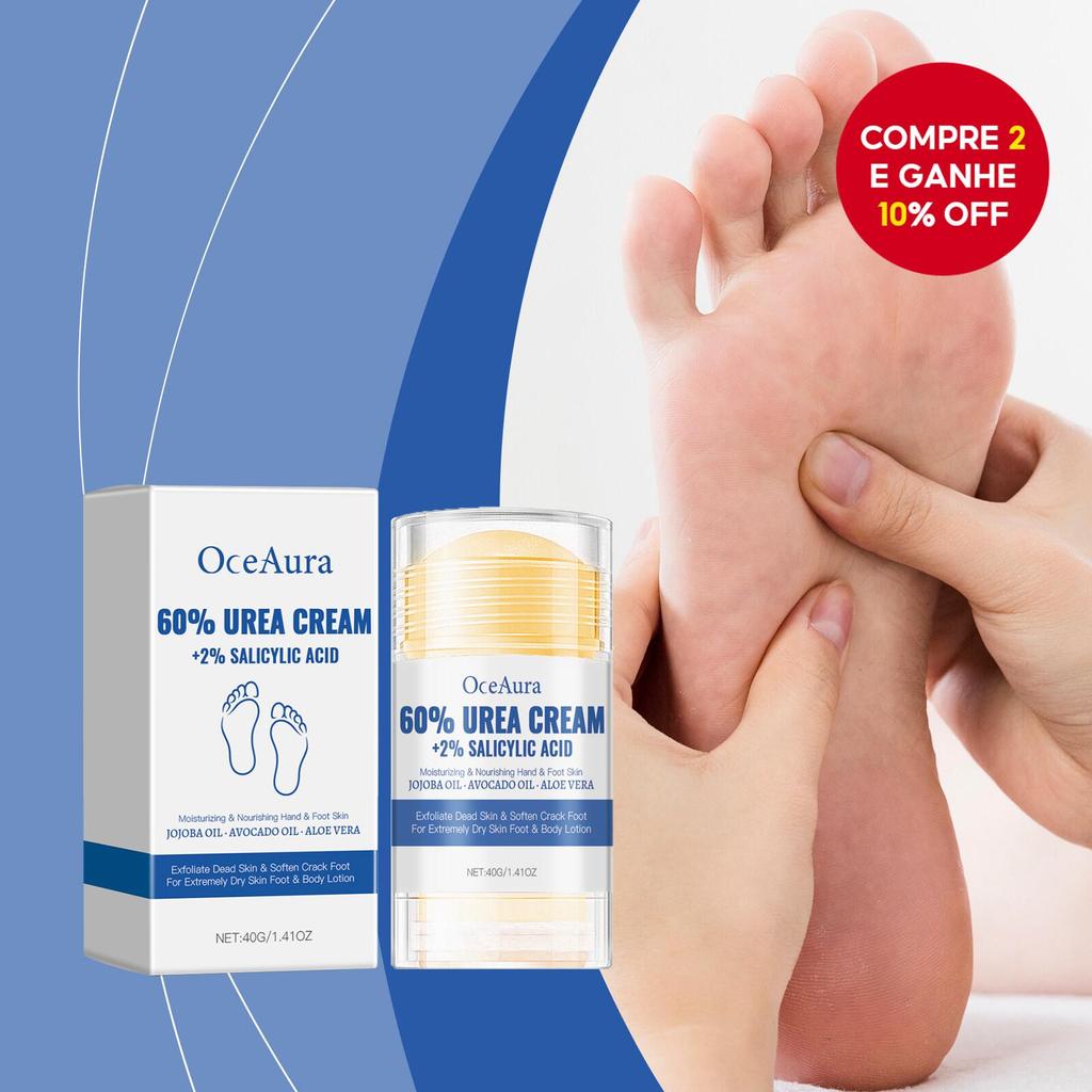 Bastão de Creme de Ureia 60% + Ácido Salicílico 2%, Creme Reparador para Pés Ressecados e Rachados, Hidratante e
