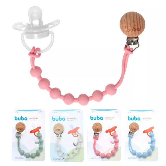 Buba, Prendedor De Chupeta Em Silicone Rosa / Verde / Bege / Azul em Oferta na Shopee