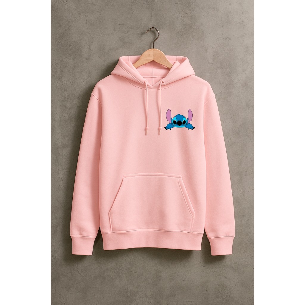 Casaco de Moletom Agasalho Feminino Stitch Blusa de Frio Bolso Canguru algodão Premium
