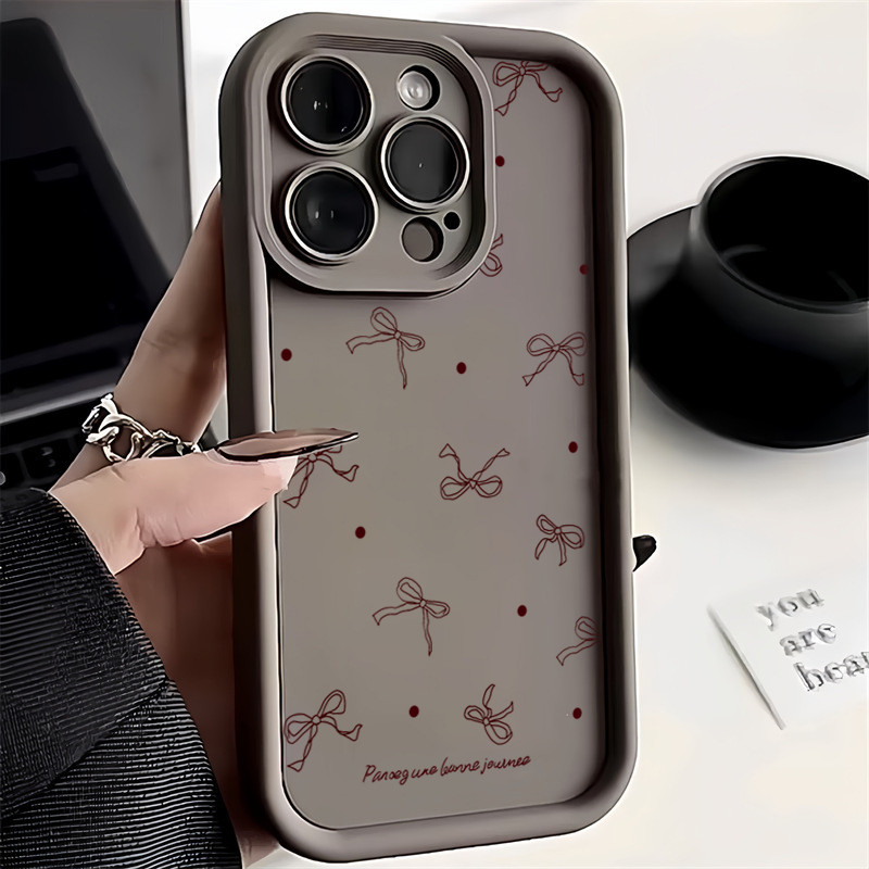 Capa De Telefone Para Samsung A15 A07 A16 A06 A55 A35 A56 A05 A36 A26 A25 A54 A34 A14 Arco Marrom Bonito Poka Dot Design