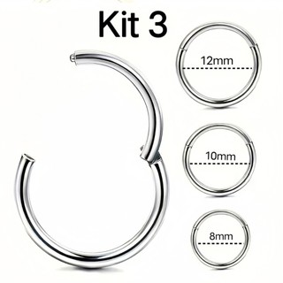Kit 3 Piercing Argola Segmento Articulado Aço cirúrgico Nariz/helix