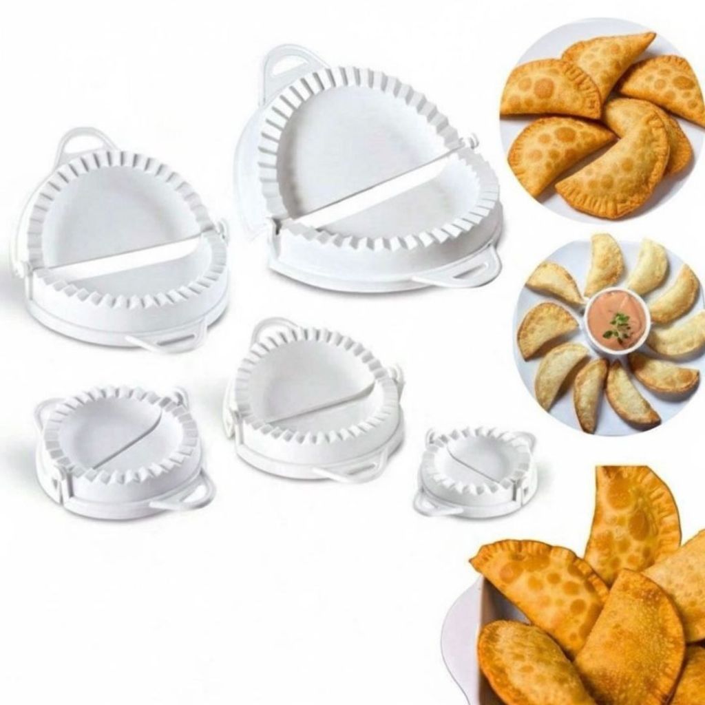 Kit Forma Pastel Risole Salgados Fogazza 4 Tamanhos Molde Modelador Corta Fecha Massa Cozinha Fácil