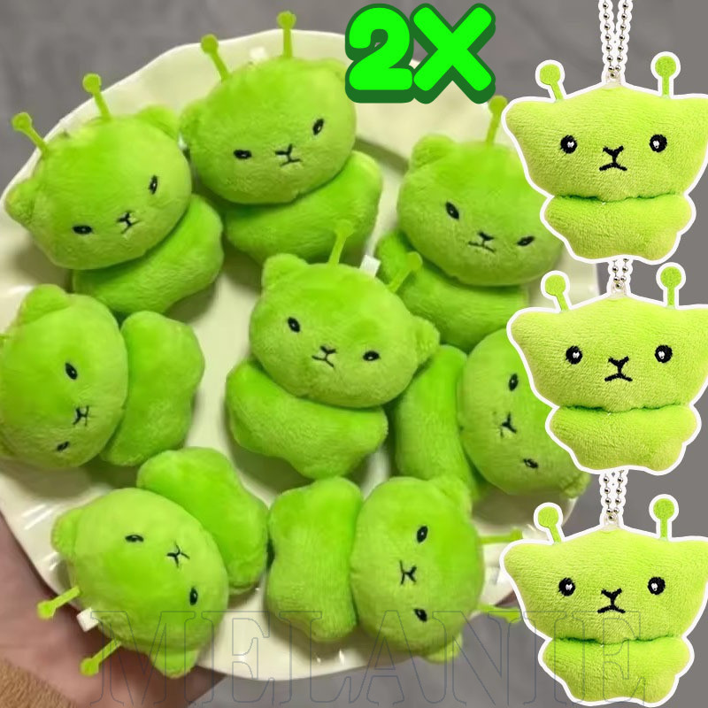 Chaveiros De Pelúcia Green Alien Cat-Mini Chaveiro Com Pingente De Boneca-Fofo , Desenho Animado , Engraçado-Acessórios 