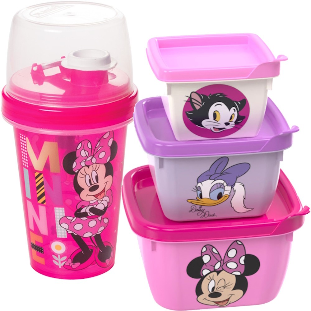 Kit Pote e Garrafa Minnie Vermelha Lanche Escolar Infantil