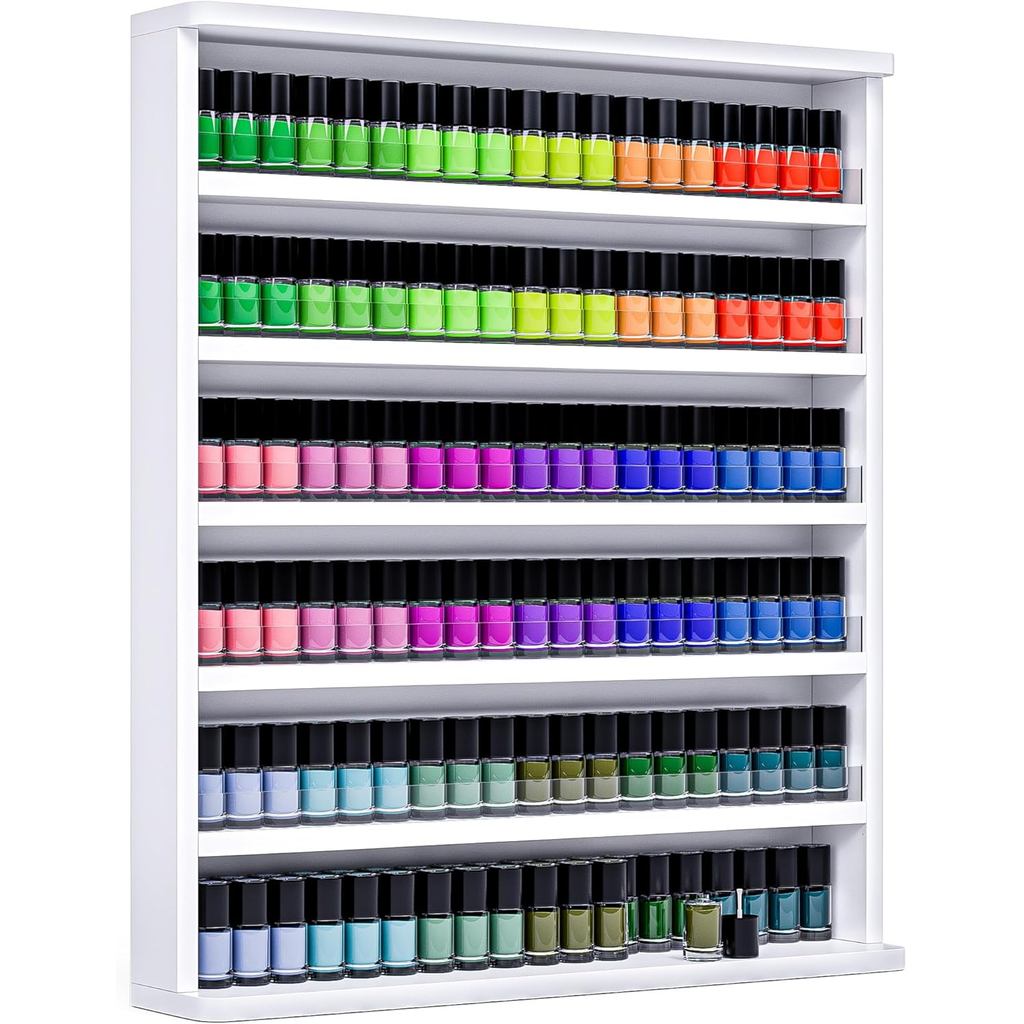 Rack De Esmalte De Madeira , Organizador Montagem Na Parede , Prateleiras De Exibição De Armazenamento De Salão De Beleza De 6 Camadas Frascos De Perfume Ess