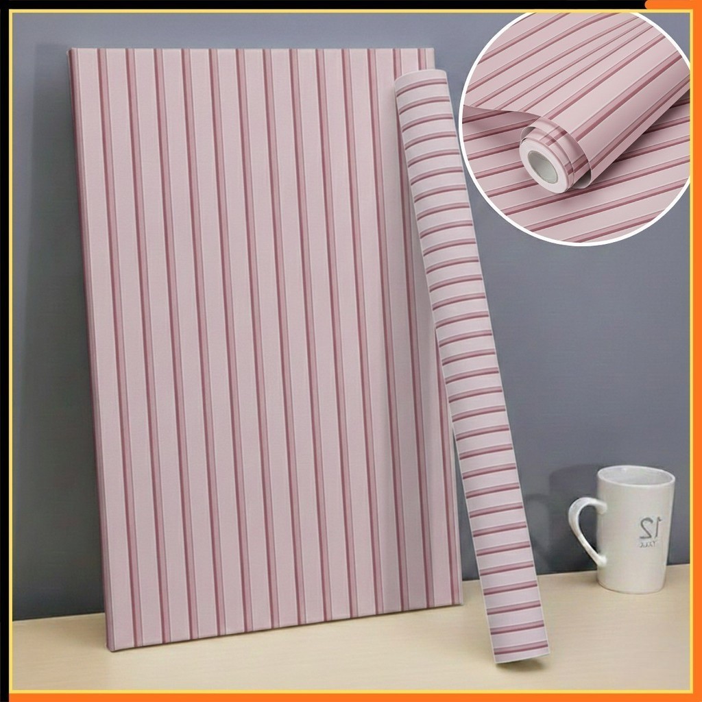 Detalhes do Papel Adesivo Ripado Rosa Claro 5 Metros x 45cm para Quarto infantil Rosa Claro