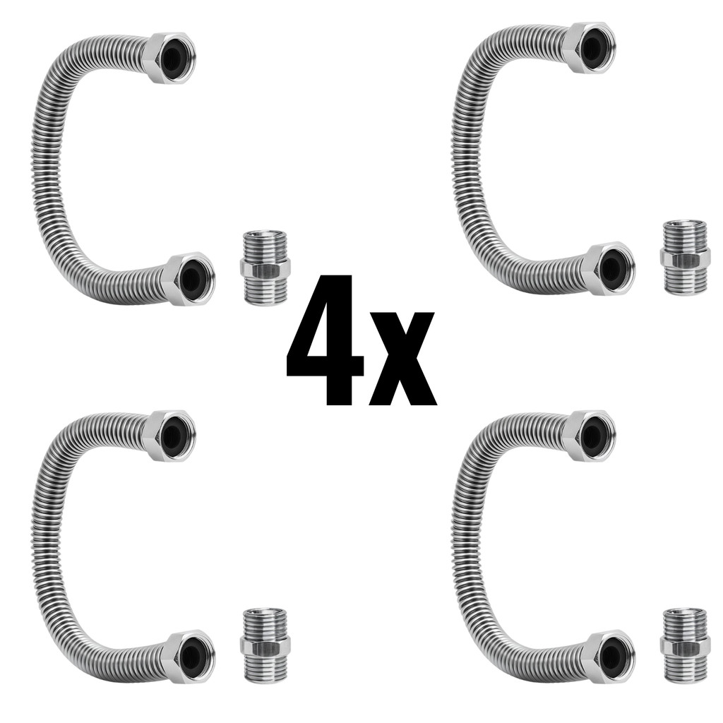 Kit 4 Engates Rígido Aço Inox Macho Fêmea 40cm Aquecedor Chuveiro Boiler Caixa Acoplada Torneira 1/2 pol