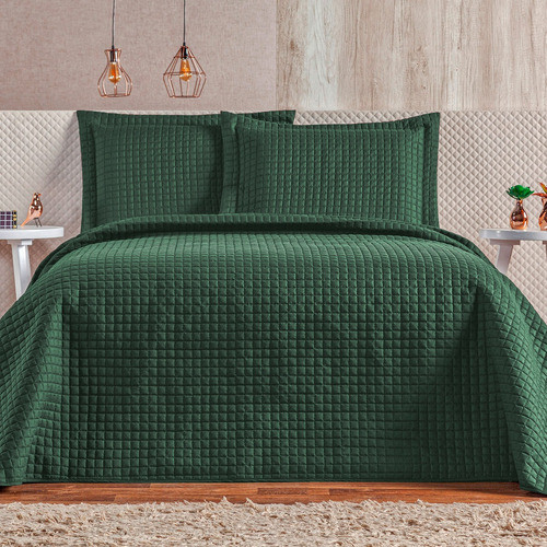 Colcha Queen Cobre Leito 3 Peças Super Macio Percal 200 Fios Verde-escuro Verde Militar