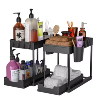 Organizador Multiuso Com Bandeja Deslizante 2 Andares C/ Ganchos Banheiro Cozinha Pia Deslizante em Oferta na Shopee