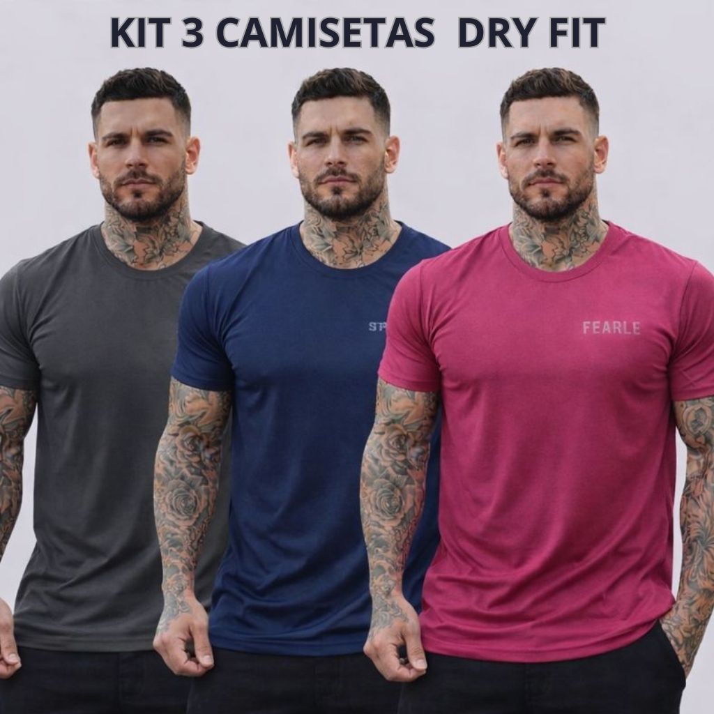 Kit 3 Camisetas Masculina Dryfit Poliéster para Treino P ao G3 em Oferta na Shopee