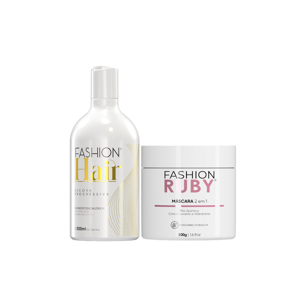 Kit Escova Progressiva Fashion Hair Linha Gold 300ml + Máscara 2 em 1 Fashion Ruby 500g