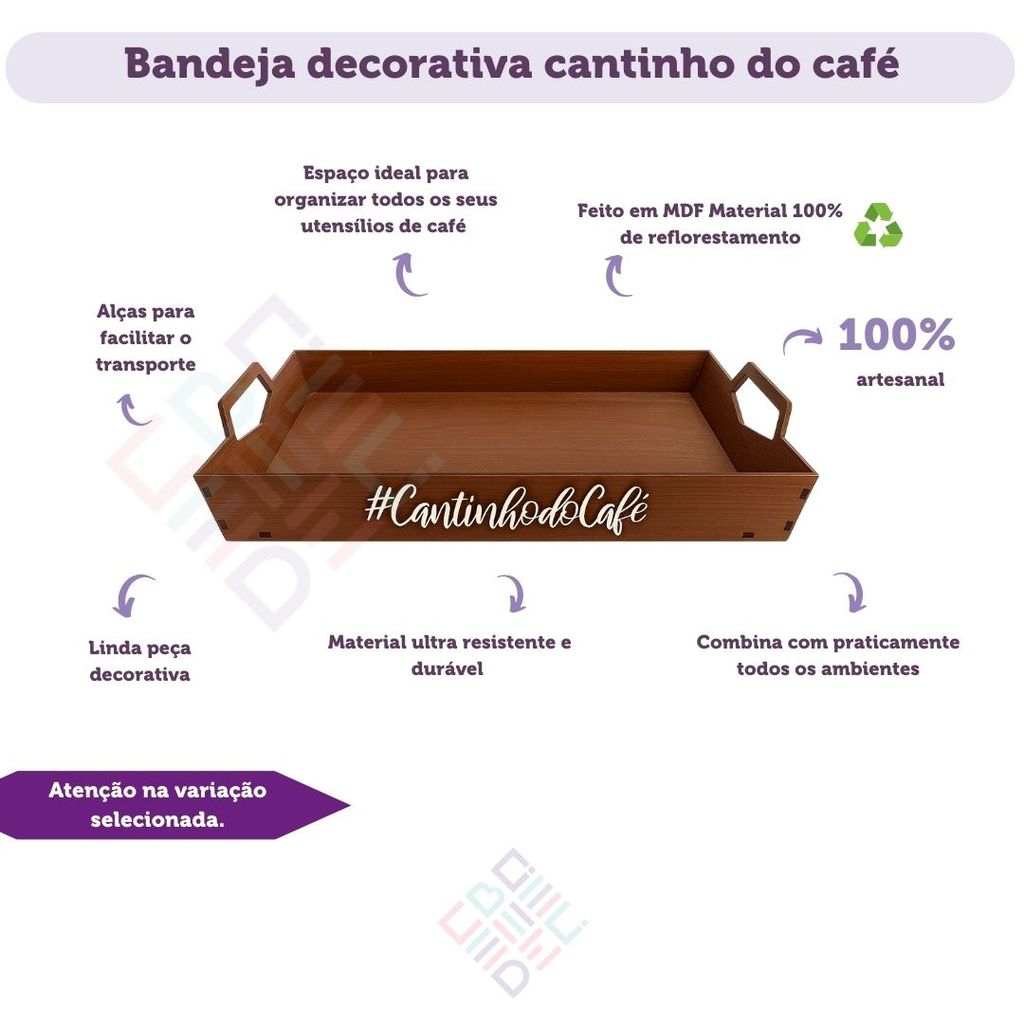 Bandeja Organizadora Cantinho Do Café Elegante Com Alça Para Cafeteira Garrafa Xícara Apoio Compacto — imagem 2 de 2