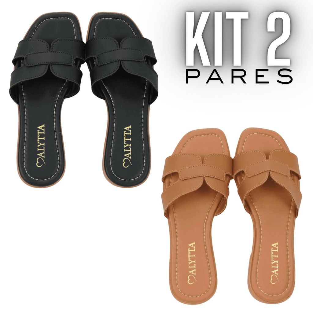 Kit 2 Pares Sandália Feminina Rasteira Tendência Confortável Macia Leve Casual