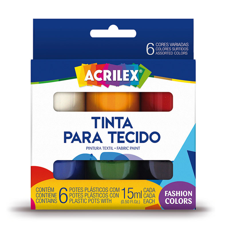 Tinta para Tecido 6 cores 15ml 04106 Acrilex em Oferta na Shopee