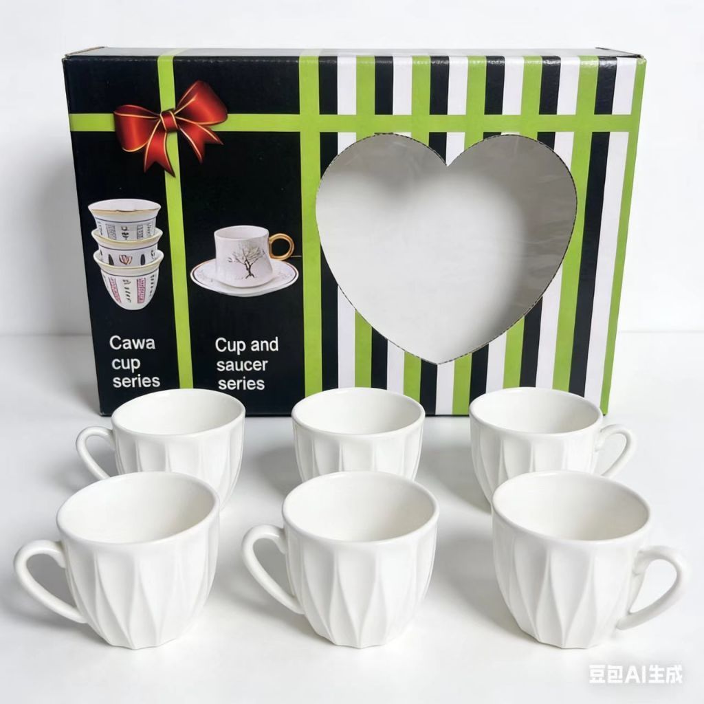 Conjunto de 6 xícaras de chá com pires, feitas de porcelana branca--1022/1023