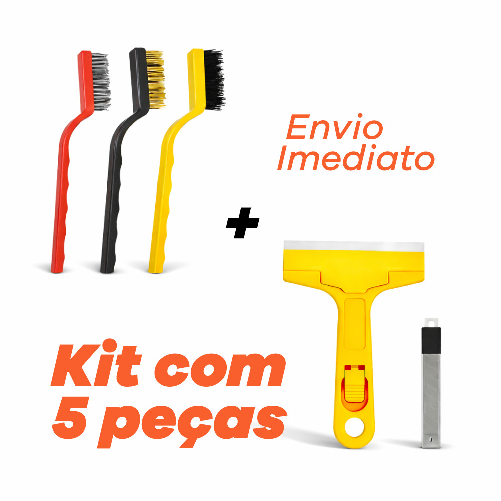 Kit 3 Escova de Aço Para Limpeza Forno Grelha Fogão Aço Latão Nylon + Raspador Limpa Box Piso Vidro + 3 Lâminas Extras em Oferta na Shopee