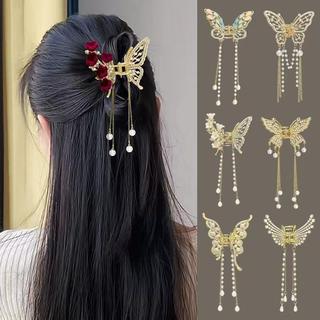[Trêsgoodstonesgen] Requintado Strass Franja Grampos De Garra De Cabelo Coreano Novo Rabo De Cavalo Trança Pérola Hairpi