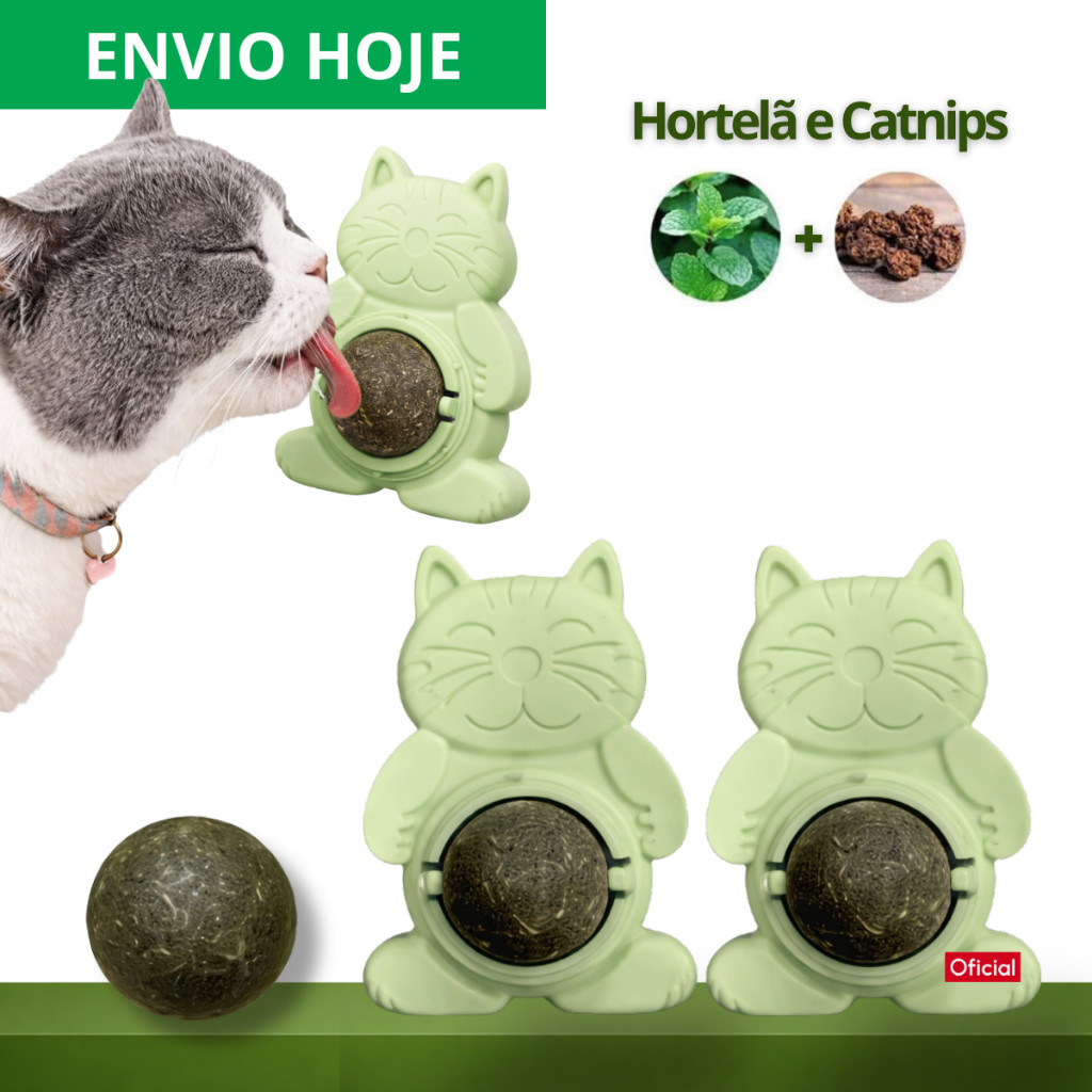 Brinquedo Pet de Gato Catnip Bola Gato Interativo Erva Natural com Adesivo Gruda Parede