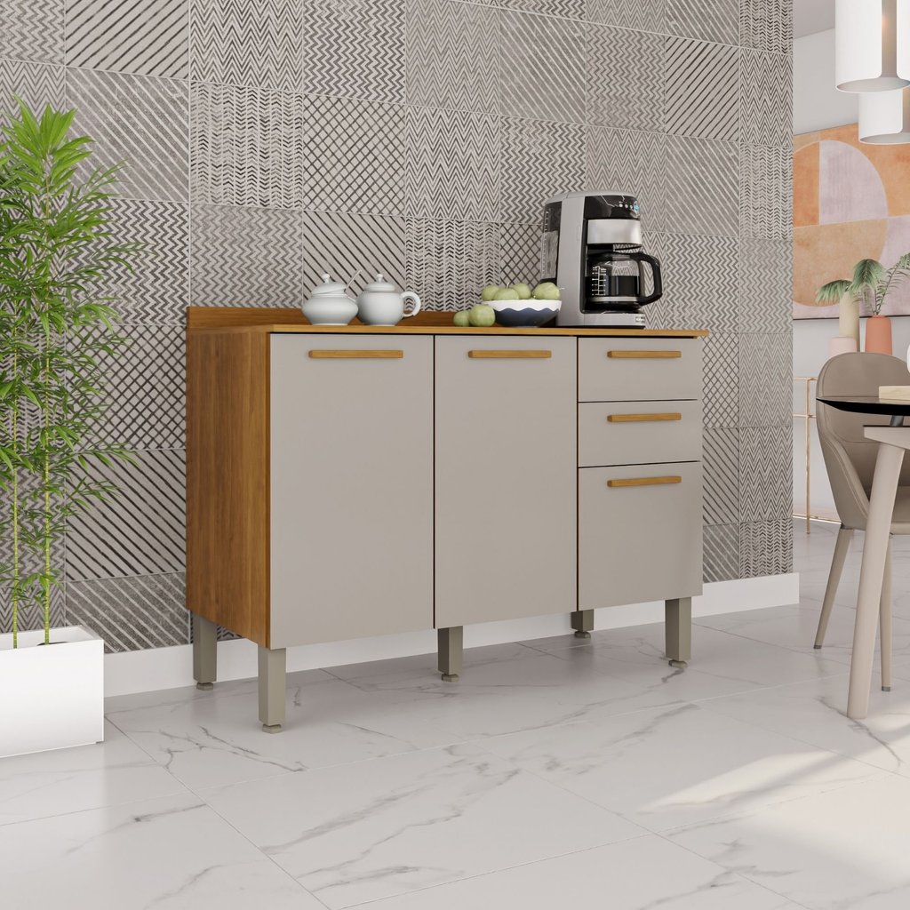 Balcão para Cozinha 3 Portas 2 Gavetas Bella Cinamomo/Off White em Oferta na Shopee