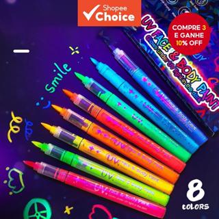 Conjunto de Canetas para Pintura Corporal Luminosa - 8 Cores Fluorescentes com Ponta Macia, Maquiagem para Atmosfera de em Oferta na Shopee