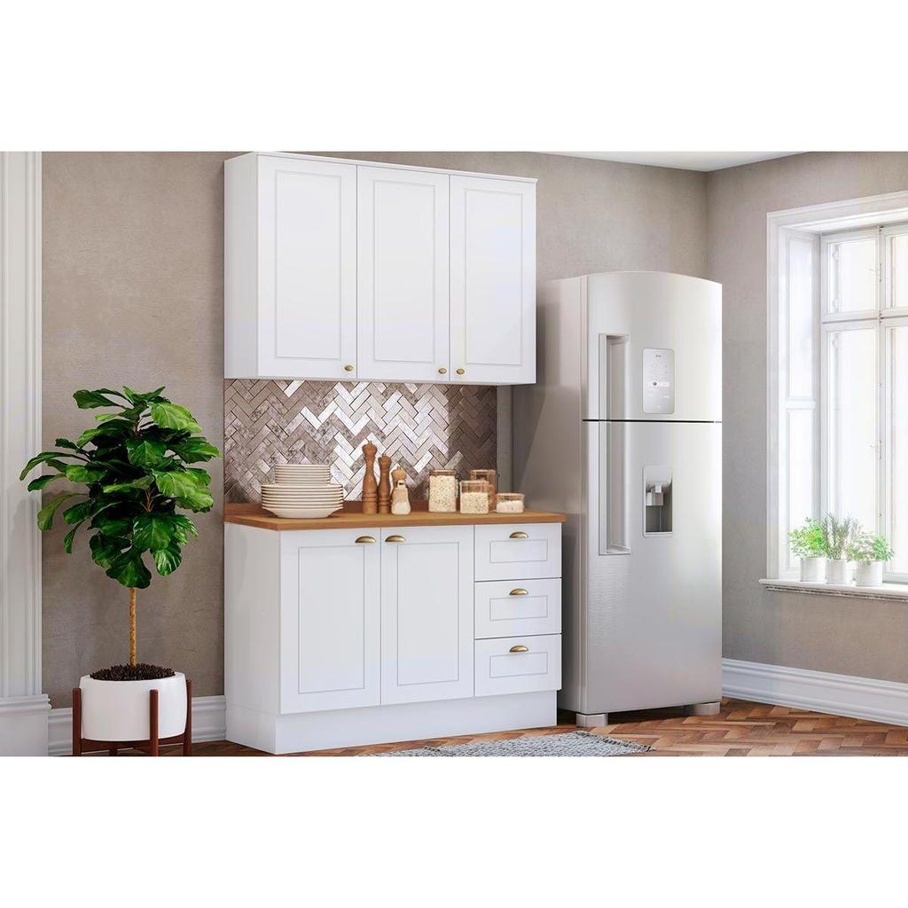 Kit de Cozinha Completa 3 Peças Americana (1 Aéreo. 1 Balcão, 1 Complemento) Branco - Henn em Oferta na Shopee