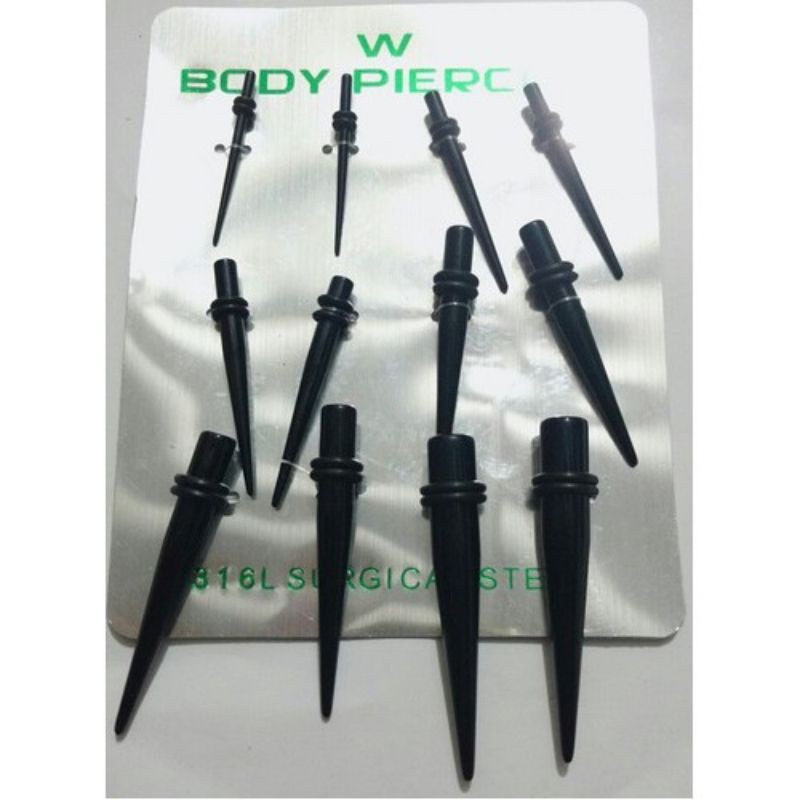 Cartela de Alargador Pino Preto Acrílico Kit Alargador Expansor Estaca Orelha 12 Unidades