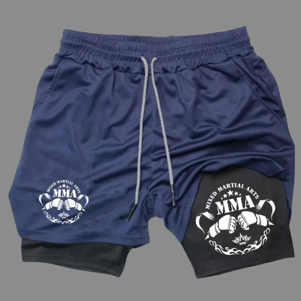 Short esportivo compressão fitness 2 em 1 masculino estilo luta MMA fight confortavel Fitness Esportes Artes Marciais